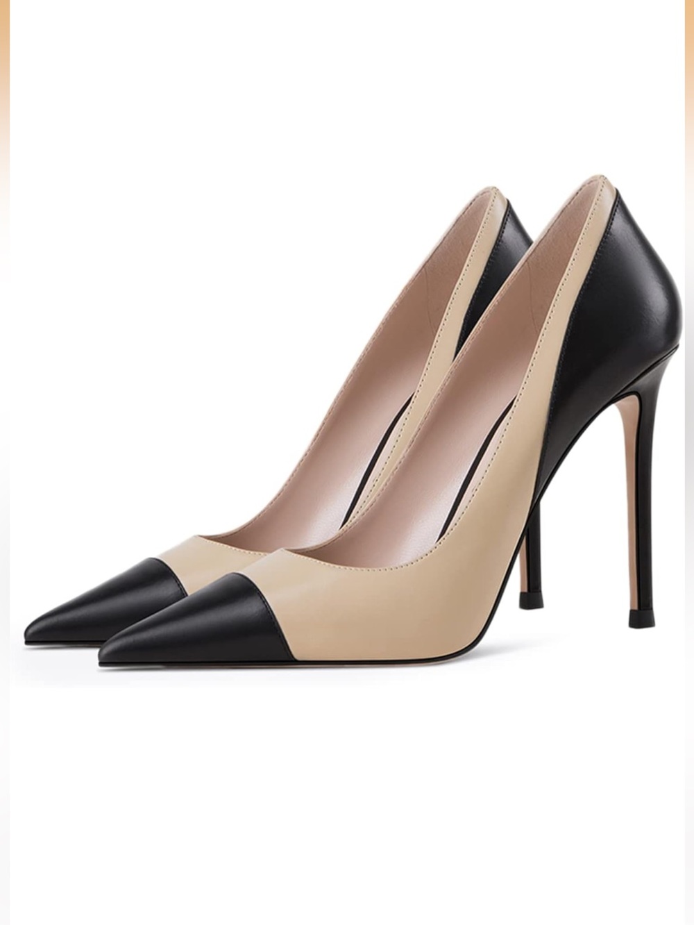 Shoes- Size 39 Black & Tan Pointed Toe Patchwork Pumps Sexy Stiletto High Heel.